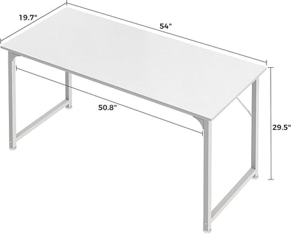 Huuger Computer Desk, 55 Inch Home Office Desk, Gaming Writing Work from Home Study Desk, Large Legroom, Sturdy Metal Frame, Modern Simple, White