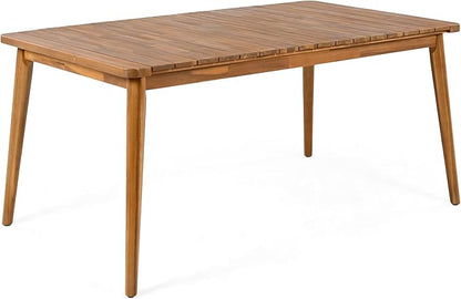 Christopher Knight Home Peggy 63" Farmhouse Patio Acacia Wood Dining Table, Indoor and Outdoor Dining Room Table for 6 Persons, Rectangular Dining Table for Backyard/Garden, Teak Brown