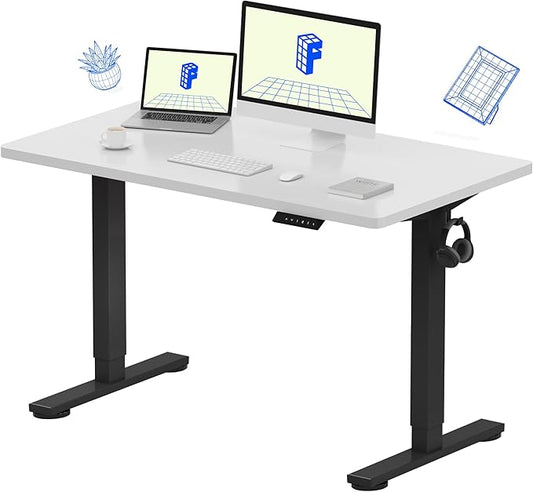 FLEXISPOT EN1 Whole-Piece Standing 48 x 24 Inches Height Adjustable Electric Desk Sit Stand Desk Home Office Desks (Black Frame + White Table Top, 2 Packages)