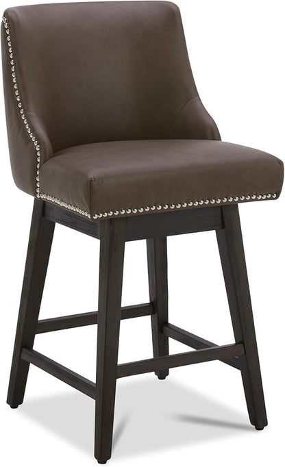 CHITA Counter Height Swivel Bar Stools Set of 4, FSC Certified Upholstered Counter Stools, Modern Swivel Barstools with Wood Legs for Kitchen Island, 26" Seat Height, Faux Leather in Chocolate