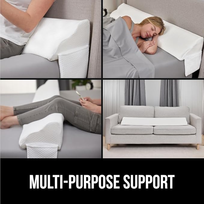 GORILLA GRIP Patent Pending Bed Wedge Pillow Headboard Gap Filler, US Designed, Comfortable Supportive High Density Foam Pillows, Stay in Place Gripping Dots, Wedges Between Mattress, Full Size White