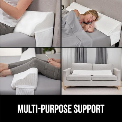 GORILLA GRIP Patent Pending Bed Wedge Pillow Headboard Gap Filler, US Designed, Comfortable Supportive High Density Foam Pillows, Stay in Place Gripping Dots, Wedges Between Mattress, Full Size White