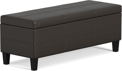 SIMPLIHOME Afton 48 inch Wide Contemporary Rectangle Storage Ottoman Bench in Tanners Brown Vegan Faux Leather, Assembled, For the Living Room and Bedroom