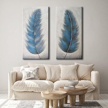Wieco Art Blue Feathers Abstract Paintings Wall Art on Canvas Mordern Canvas Wall Art for Living Room Bedroom Wall Decor Contemporary Artwork for Home Decorations