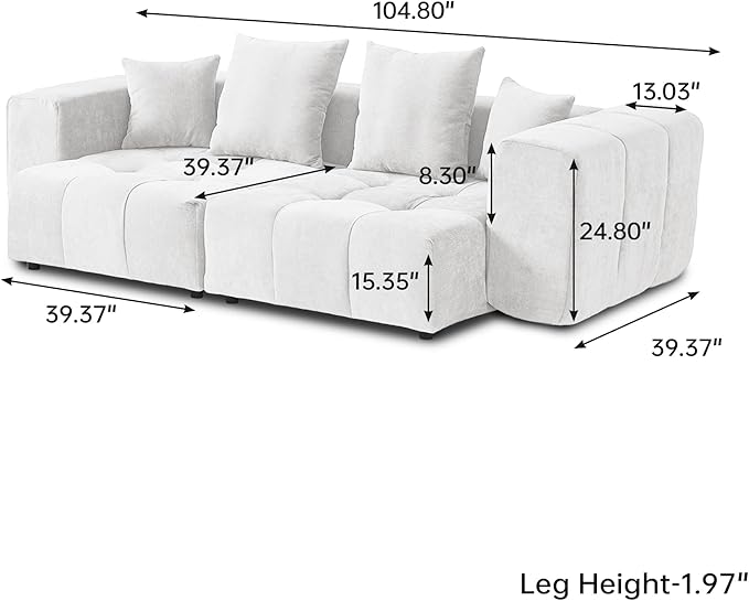 WJShome Modular Sectional Sofa,140inch Cloud Couch Deep Seat Sectional Couches for Living Room,Modern Linen Upholstered Loveseat Couch with Pillow for Home,White