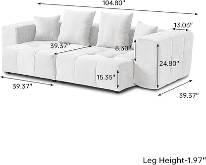 WJShome Modular Sectional Sofa,140inch Cloud Couch Deep Seat Sectional Couches for Living Room,Modern Linen Upholstered Loveseat Couch with Pillow for Home,White