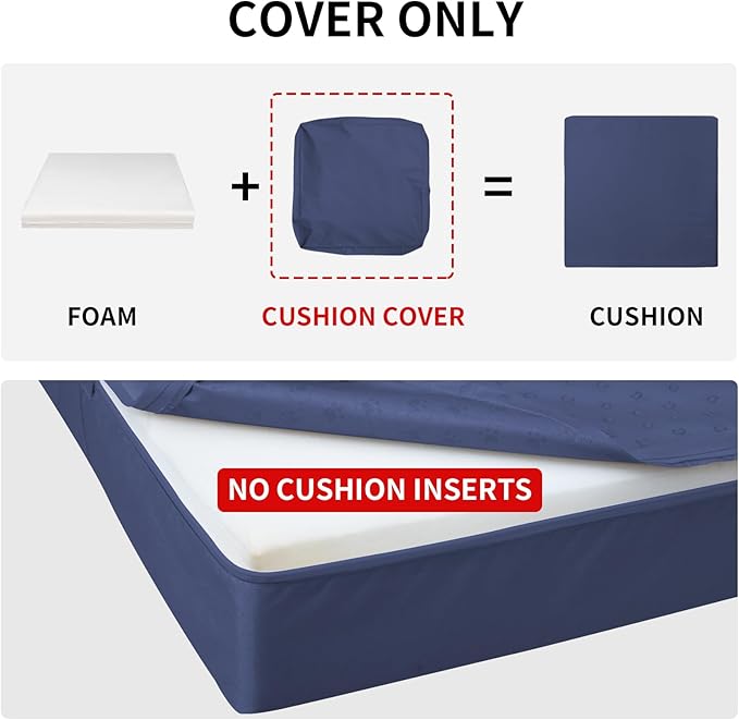 Easy-Going Waterproof Patio Cushion Covers ONLY Cover 24x22x4 inch 4 Pack Replacement Non-Slip Outdoor Seat Cushion Slipcover with Zipper. Navy