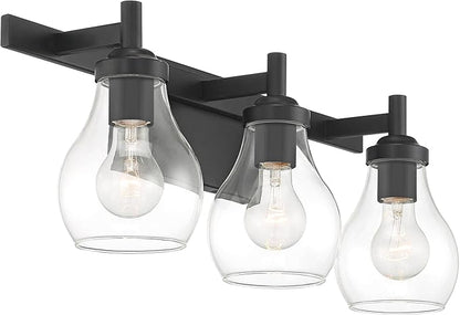 Possini Euro Design Danvers Modern Wall Light Black Metal Hardwired 22 1/2" 3-Light Fixture Clear Globe Glass Shades for Bedroom Bathroom Vanity Reading Living Family Room Hallway House Home Decor