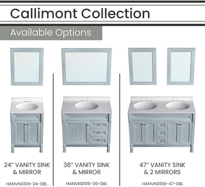 Hanover 36 Set Includes w, Blue Callimont 36'' Vanity Sink Combo for Bathroom, Powder Room | Pre-Assembled 1 Door, 3 Drawers | Accent Mirror| Artificial Stone Countertop Cabinet, 36 inches