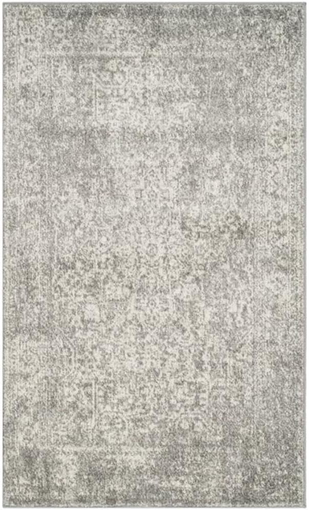 SAFAVIEH Evoke Collection Area Rug - 6'7" Square, Silver & Ivory, Distressed Design, Non-Shedding & Easy to Clean, Ideal for Living Room, Bedroom, Dining Space (EVK256S)