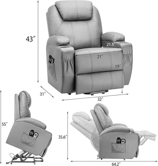 Flamaker Power Lift Recliner Chair Electric Lift Recliner for Elderly Power Lift Recliner Chair with Cup Holders Side Pockets for Living Room (Leathaire, Brown)