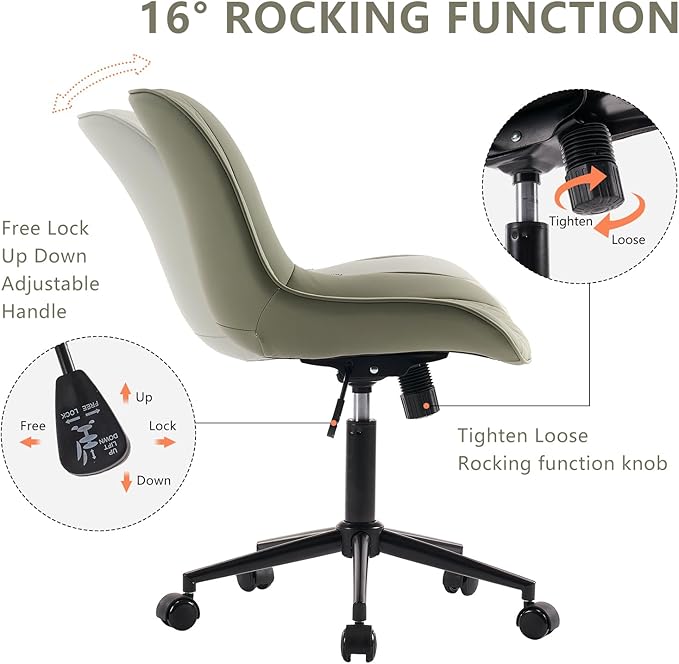 YOUNIKE Olive Green Comfy Home Office Desk Chair Small Vanity Chair with Wheels Swivel Adjustable Modern Task Chair with High Back Armless Cute Faux Leather Upholstered Rolling Sewing Chair Compact