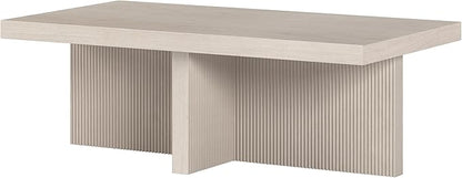 Henn&Hart 44" Fluted Rectangular Wood Pedestal Low-Profile Coffee Table for Living Room, Family Room or Office, Alder White