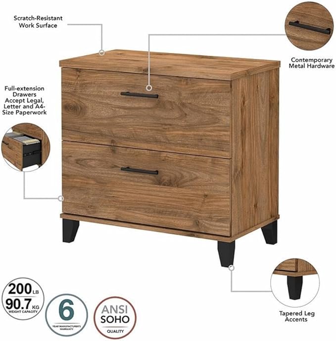 Bush Furniture UrbanPro 2 Drawer Lateral File Cabinet in Fresh Walnut - Engineered Wood