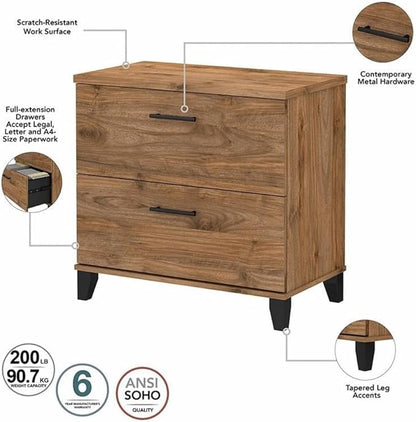Bush Furniture UrbanPro 2 Drawer Lateral File Cabinet in Fresh Walnut - Engineered Wood