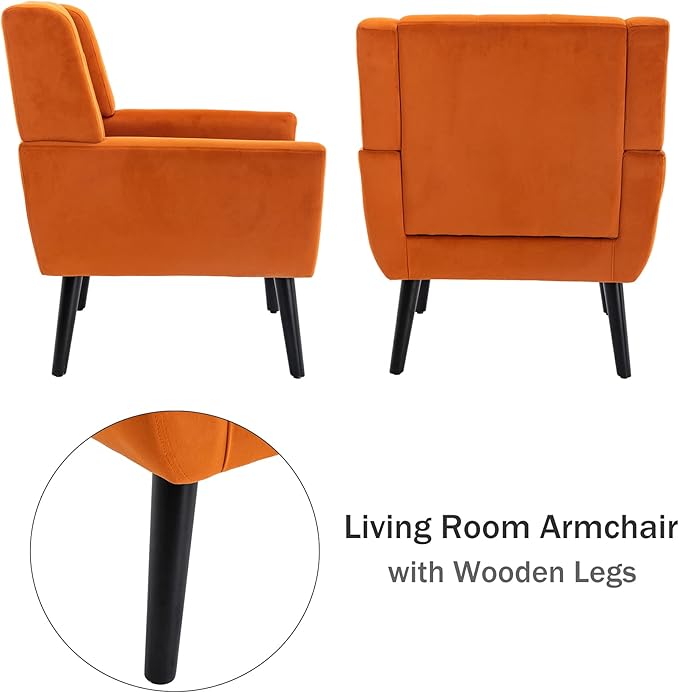 Dolonm Midcentury Modern Accent Chair with Arms, Upholstered Fabric Reading Side Chair Tufted Back Decorative Wingback Chair for Living Room Bedroom (Orange)