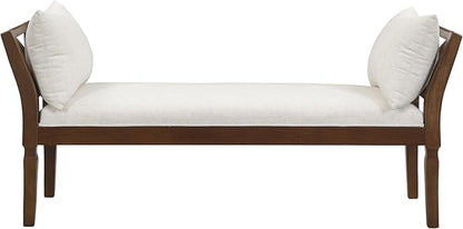 Christopher Knight Home Viko Farmhouse Wooden Living Room Ottoman Bench with Cross-back Detail, Upholstered End of Bed Ottoman with Armrest, Long Entryway Bench, Long Seating for Bedroom, Beige+Walnut