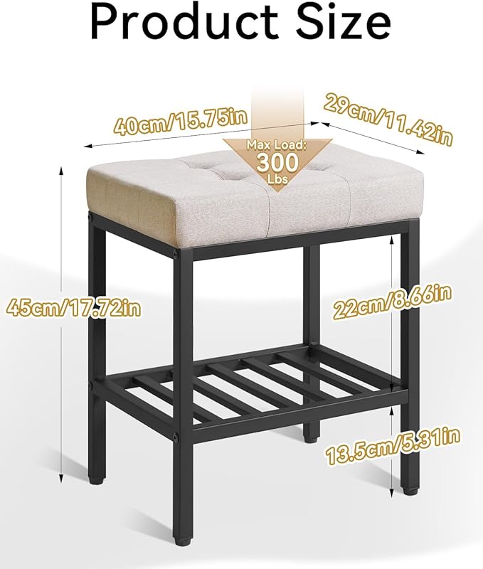 IBUYKE Rectangular Makeup Stool with Adjustable Feet and Storage Space, Footrest Chair, Linen Seat Vanity Stool, Multi-Use as Small Side Table or Ottoman, for Bedroom, Linen WBD017Y