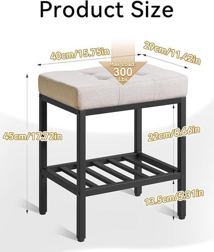 IBUYKE Rectangular Makeup Stool with Adjustable Feet and Storage Space, Footrest Chair, Linen Seat Vanity Stool, Multi-Use as Small Side Table or Ottoman, for Bedroom, Linen WBD017Y