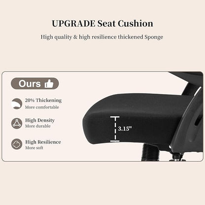 Office Chair Ergonomic, Comfy Desk Chair with Flip up Arms, Mesh Computer Chair with Adjustable Lumbar Support, Home Office Chairs 300 Lbs Capacity
