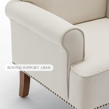 HOMEFLEX Accent Chair, Faux Leather Living Room Chairs with Nailhead Trim, Mid-Century Lounge Armchair with Solid Wood Legs, Comfy Reading Single Sofa for Bedroom, Waiting Room (White, 1 Chair)