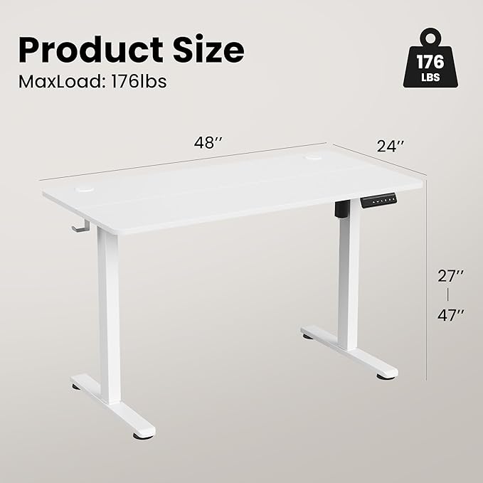 Casaphoria 47 x 24 inches Electric Standing Desk, Sit to Stand Desk with Memory Height Adjustment, Home Office Computer Desk for Writing and Games, White