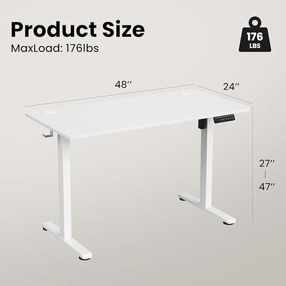 Casaphoria 47 x 24 inches Electric Standing Desk, Sit to Stand Desk with Memory Height Adjustment, Home Office Computer Desk for Writing and Games, White