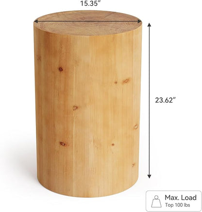 LITTLE TREE Small End Table, Wood Round Drink Table, Farmhouse Side Table for Small Spaces, Modern Plant Stand, Accent Cocktail Table for Living Room, Bedroom Nightstand, Wooden Pedestal Natural