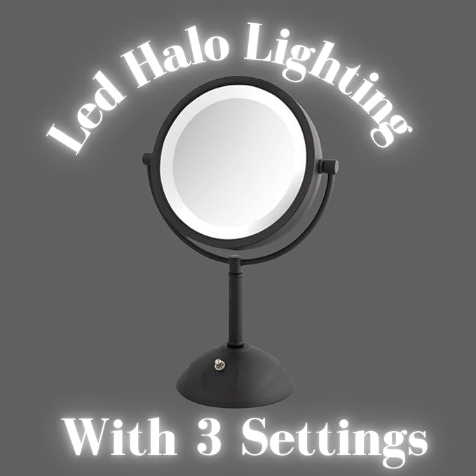 JERDON Lighted Makeup Mirror with Magnification - 1X and 8X Magnification - Black Makeup Mirror - Model HL8808BKL