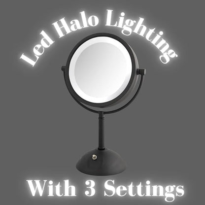 JERDON Lighted Makeup Mirror with Magnification - 1X and 8X Magnification - Black Makeup Mirror - Model HL8808BKL