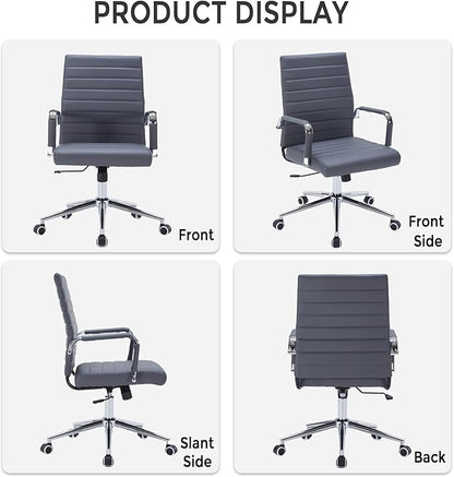 Sidanli Executive Desk Chair, Ergonomic PU Leather Conference Chair with Adjustable Lumbar Support and Rolling Wheels for Home Office Game Room, Mid Back, Gray