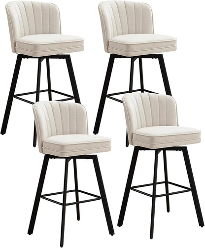Swivel Counter Height Bar Stools Set of 4, 30'' Modern Barstools with Backs and Metal Legs, Upholstered Bar Chairs, Beige, Fabric Stools for Kitchen Island Chairs