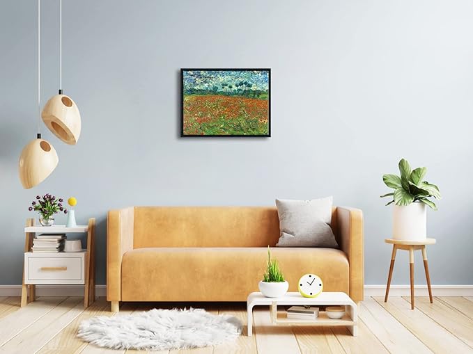 Wieco Art Framed Art Poppy Field June 1890 Canvas Print of Vincent Van Gogh Oil Paintings Reproduction Abstract Wall Art for Home Decorations Black Frame