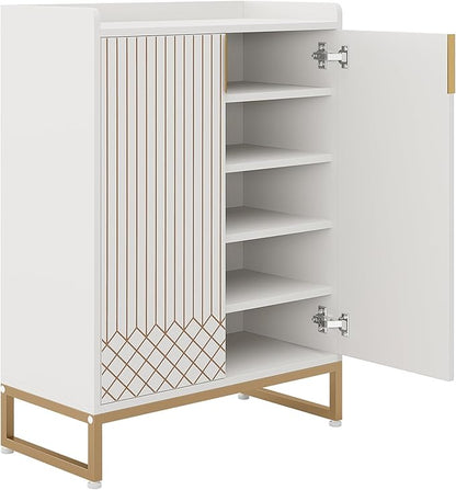 LITTLE TREE Modern White Shoe Cabinet with Doors for Up to 25 Pairs, 5-Tier Wood Shoes Rack Organizer for Entryway Bedroom Hallway Living Room