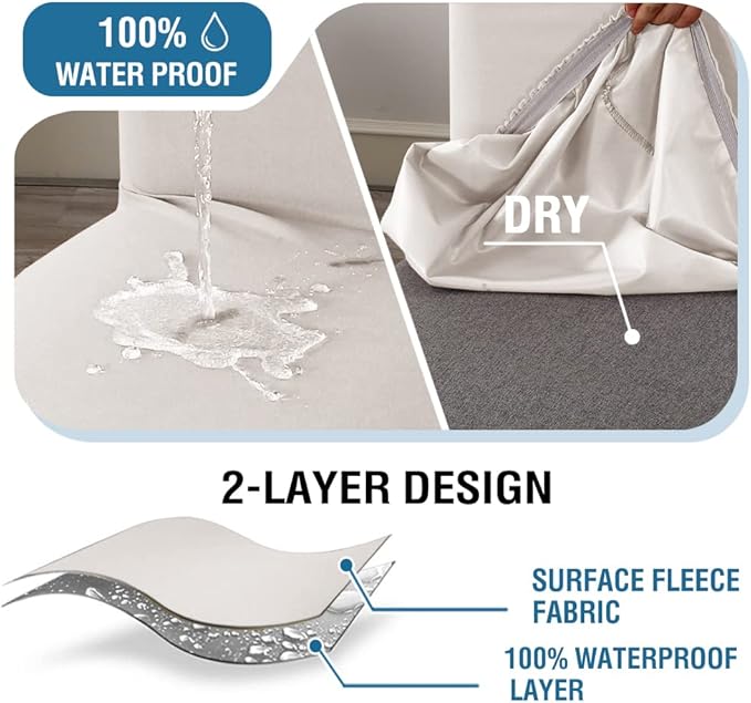 H.VERSAILTEX 100% Waterproof Bar Stool Cover Stretch Counter Stool Pub Chair Slipcover for Dining Room Removable Soft Thick Solid Fleece Fabric Bar Stool Slipcovers Set of 4, Ivory