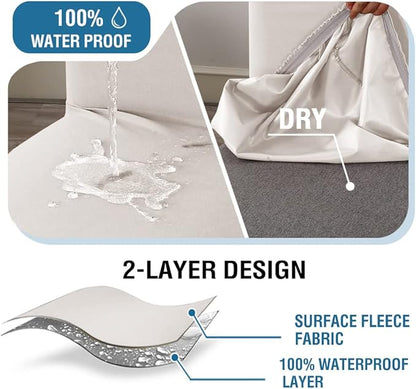 H.VERSAILTEX 100% Waterproof Bar Stool Cover Stretch Counter Stool Pub Chair Slipcover for Dining Room Removable Soft Thick Solid Fleece Fabric Bar Stool Slipcovers Set of 4, Ivory