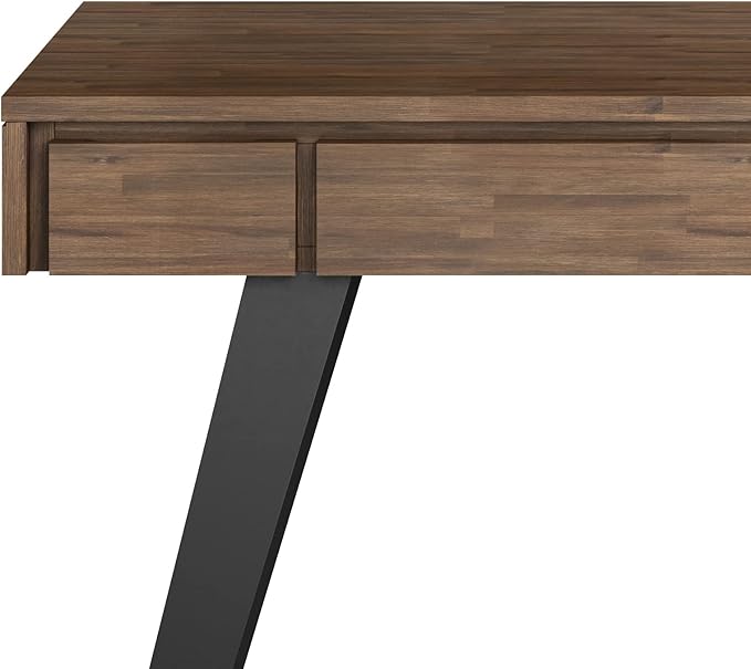 SIMPLIHOME Lowry SOLID ACACIA WOOD Modern Industrial 44 inch Wide Small Desk in Rustic Natural Aged Brown for the Office Desk, Writing Table, Workstation and Study Table
