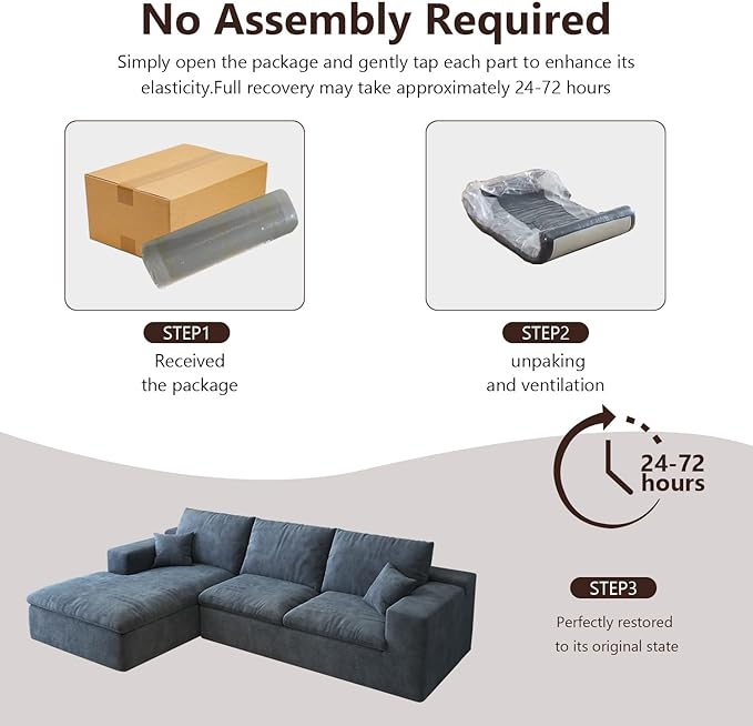 107'' L-Shaped Modern Modular Sectional Cloud Couch, 4-Seat Chenille Deep-Seat Sofa with Pillow for Living Room, Bedroom, Apartment, Ocean Blue