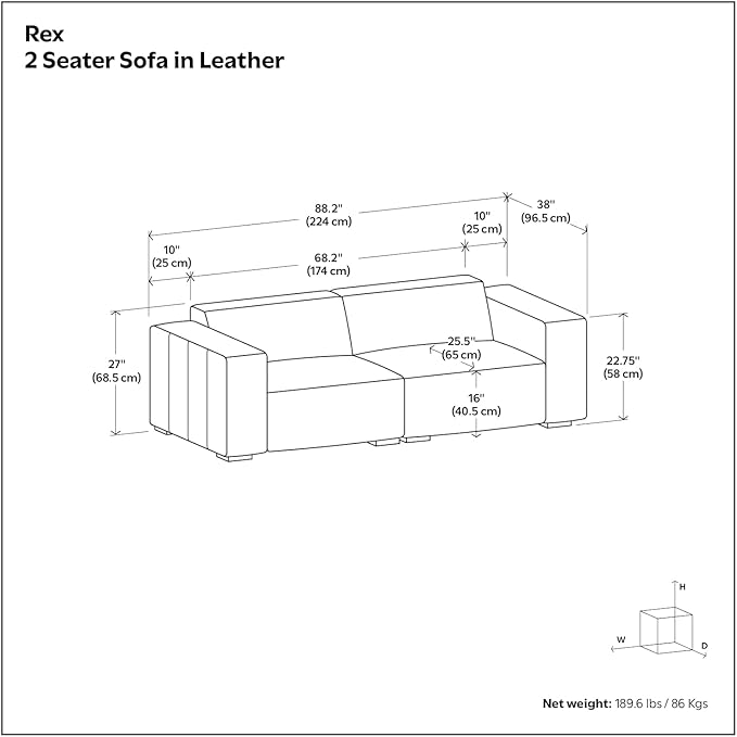SIMPLIHOME Rex 2-Seater Modular Sofa in Full-Grain Genuine Leather, Sienna, 88-inches Wide, Handcrafted Leather Loveseat Sofa for Living Room