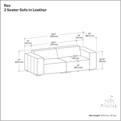 SIMPLIHOME Rex 2-Seater Modular Sofa in Full-Grain Genuine Leather, Sienna, 88-inches Wide, Handcrafted Leather Loveseat Sofa for Living Room