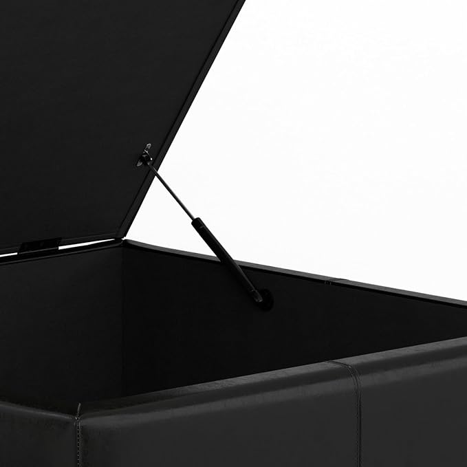 SIMPLIHOME Gabbie 36 inch Wide Contemporary Square Square Coffee Table Storage Ottoman in Midnight Black PU Black Faux Leather, Assembled, for The Living Room, Entryway and Family Room