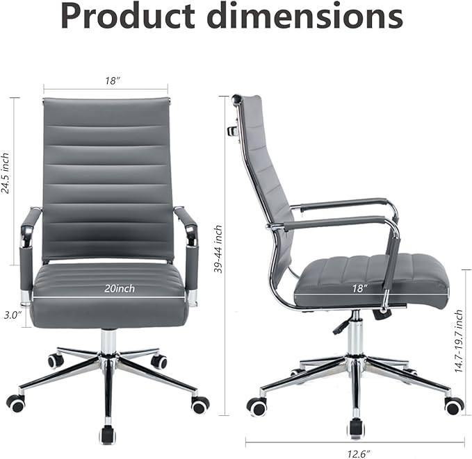 Office Desk Chair Leather, Conference Room Chairs with Wheels, Executive Modern High Back Ergonomic Swivel Rolling Ribbed Computer Chair