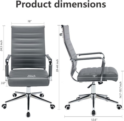 Office Desk Chair Leather, Conference Room Chairs with Wheels, Executive Modern High Back Ergonomic Swivel Rolling Ribbed Computer Chair