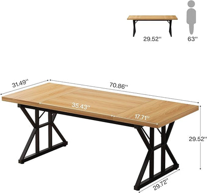 Tribesigns 70.86-Inch Large Executive Desk, Industrial Home Office Computer Desk, Simple Long Writing Study Table Business Furniture (Light Walnut/Black)