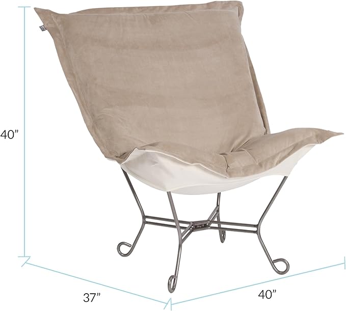 Howard Elliott Scroll Puff Rocker Seating Chair With Cover, Multipurpose Alternate Seating Butterfly Chair with Titanium Frame, Patio Furniture for Camping, Home, Indoor & Outdoor, Bella Sand