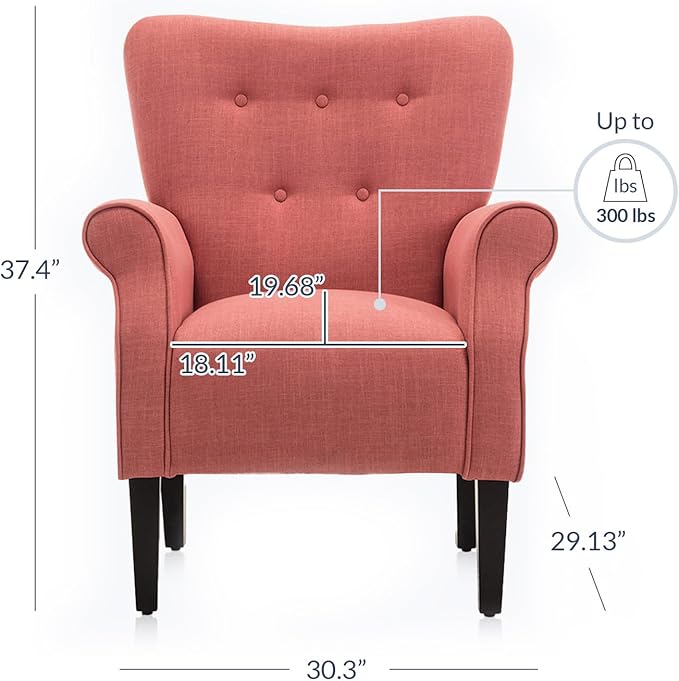 BELLEZE Modern Accent Chair, High Back Armchair, Upholstered Wingback Side Chair, Padded Single Sofa with Wooden Legs for Living Room, Bedroom - Brick
