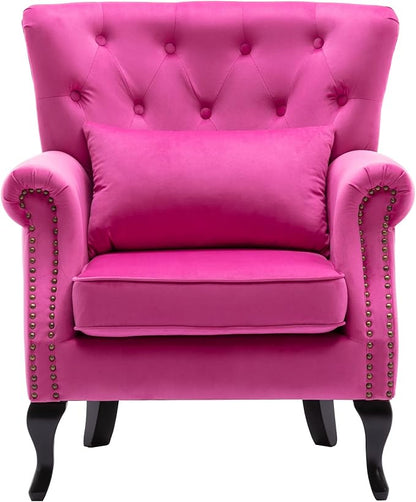chairus Mid-Century Modern Accent Chair Comfy Tufted Single Sofa Chair Wingback Armchair with Pillow for Club, Living Room, Bedroom - Velvet, Rose