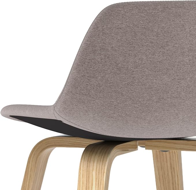 SIMPLIHOME Randolph Counter Stools (Set of 2) - 28 Inch Seat Height Upholstered Bentwood Kitchen Seats in Mocha Polyester Linen, Mid Century Modern Seating with Curved Backrest and Chrome Footrest