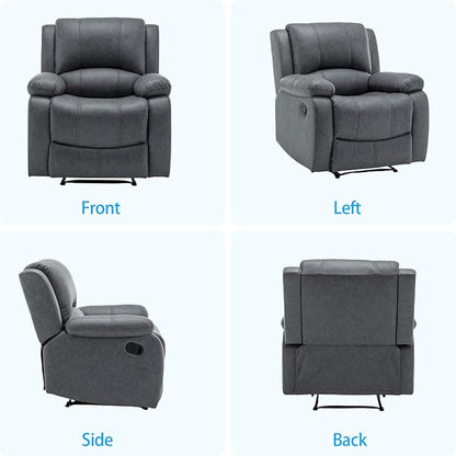 Manual Recliner Chair for Adults, Reclining Chairs, Breathable Leather Single Sofa with Adjustable Backrest, Modern Push Back Wingback Lounge Armchair for Living Room (Grey)