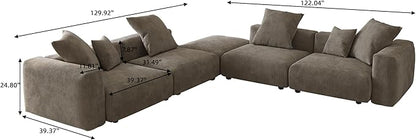 Oversized Modular Sectional Sofa with Ottomans,5 Seater Corduroy V Shaped Reversible Corner Couch,141.73" Convertible Sofa & Couch Free Combination for Living Rooom,Brown